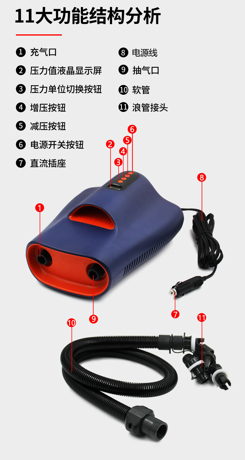 Насос 车载12v电动充气泵桨板直立板皮划艇冲锋舟橡皮艇充气船打气泵 OTHER
