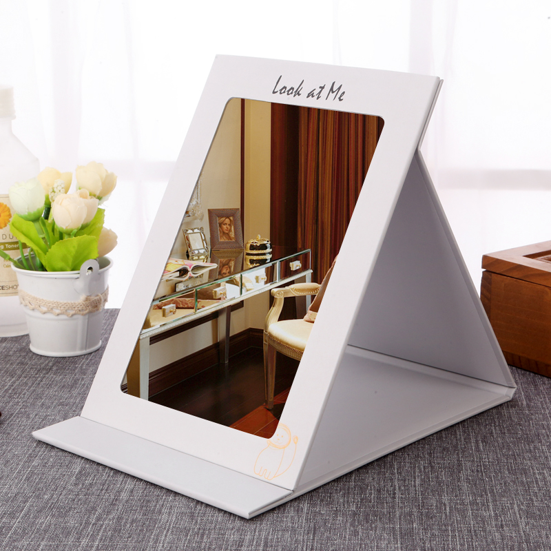 折りたたみ式化粧鏡、寮用ドレッシングテーブル、かわいい大型ポータブルデスクトップポータブルフリップトップ学生用小型ミラー