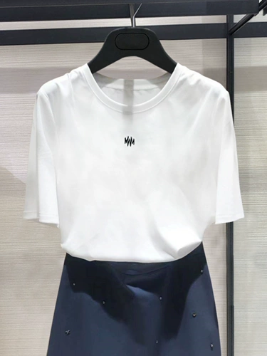 Летняя белая футболка с коротким рукавом, свободный крой, с вышивкой