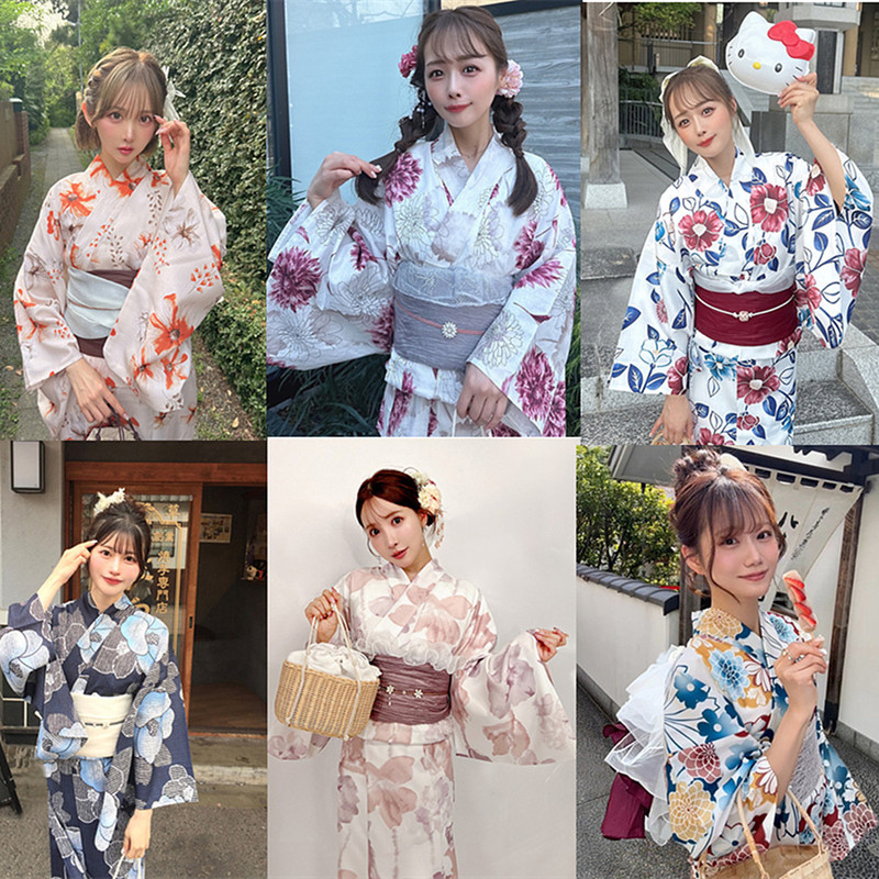 Japanese Traditional Kimono Yukata Women's Two-Piece Set, Women's Suspender Skirt, Authentic Kimono, Polyester Fabric, New Style Japanese Traditional Kimono Yukata Women's Two-Piece Set, Women's Suspender Skirt, Authentic Kimono, Polyester Fabric, New Style