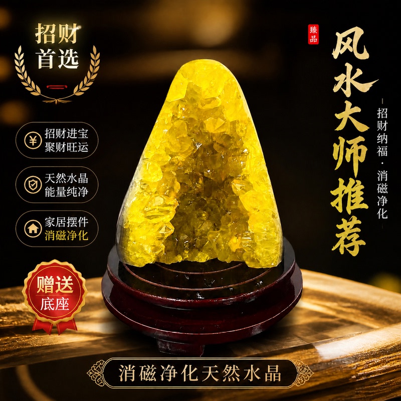 Natural Yellow Citrine Crystal Cluster Ornament, Raw Stone Decoration, Crystal Cluster for Energy Purification and Wealth Attraction