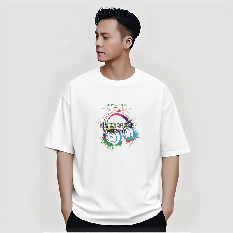 Hong Kong Trendy Brand Short-Sleeve T-Shirt for Men, 260g Heavyweight Pure Cotton, Versatile Casual Couple Creative New Round-Neck T-Shirt