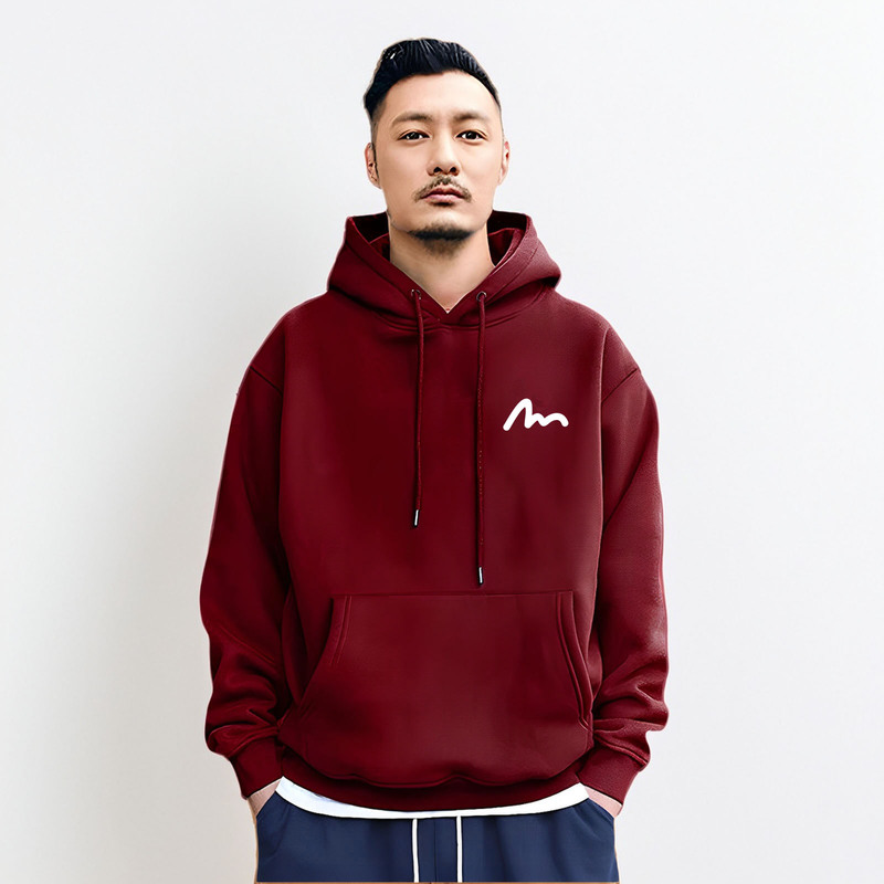 Hong Kong Trendy Brand Autumn and Winter Fleece-Lined Hooded Sweatshirt Japanese Style Large Size Pure Cotton Men's Burgundy Simple Jacket for the Year of Birth