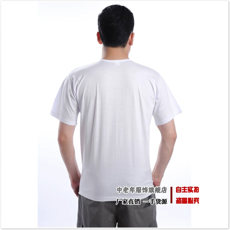 Mùa hè trung niên và người đàn ông lớn tuổi của trắng vest cotton ông già của áo loose ông già ngắn tay t-shirt cotton daddy