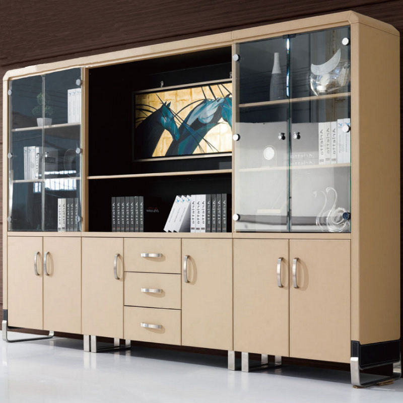 High-end office cabinet storage cabinet minimalist modern bookcase information cabinet leather face background cabinet office furniture