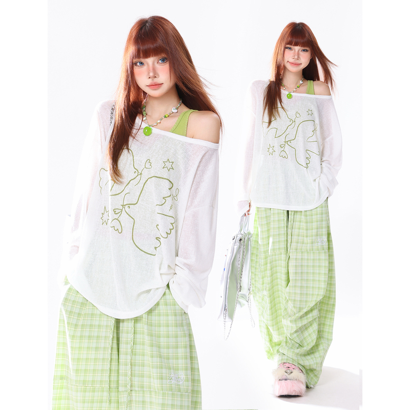 Aonw Spring and Summer Oxygen-Like Blouse and Vest Two-Piece Set for Women, Loose and Lazy Style, Printed, Slightly See-Through, Sun-Protective Long-Sleeve T-Shirt Aonw Spring and Summer Oxygen-Like Blouse and Vest Two-Piece Set for Women, Loose and Lazy Style, Printed, Slightly See-Through, Sun-Protective Long-Sleeve T-Shirt