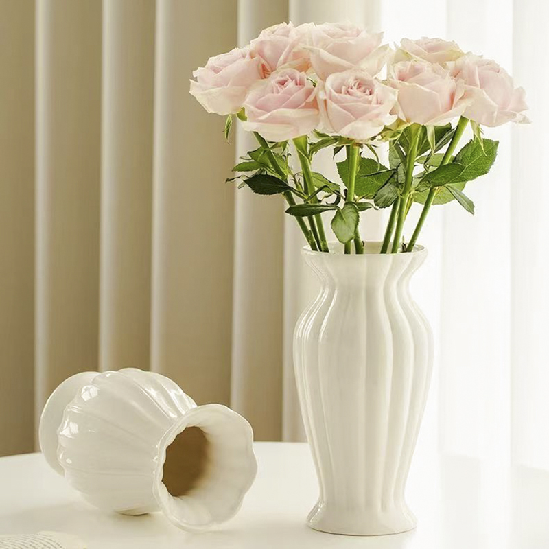 French Minimalist Modern ins Style Ceramic Vase White Hydroponic Flower Arrangement High-End Living Room Dining Table Decorative Flower Vessel