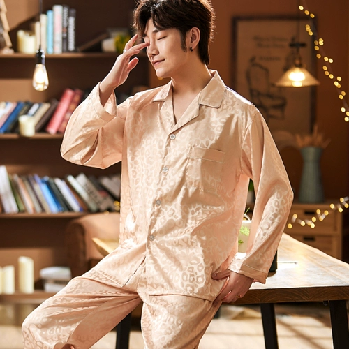 Пижама, шелковый осенний летний лонгслив, комплект, для мужчины среднего возраста, большой размер