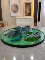 New Chinese style turntable with flowers in the middle large round table bonsai table core ornaments table flowers round miniature landscape dining table setting