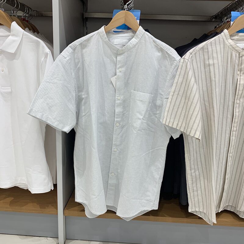 Fitting Room Production 2025 Summer New Style Couple's Loose Stand-Up Collar Striped Shirt Short-Sleeved Shirt for Men and Women 474529