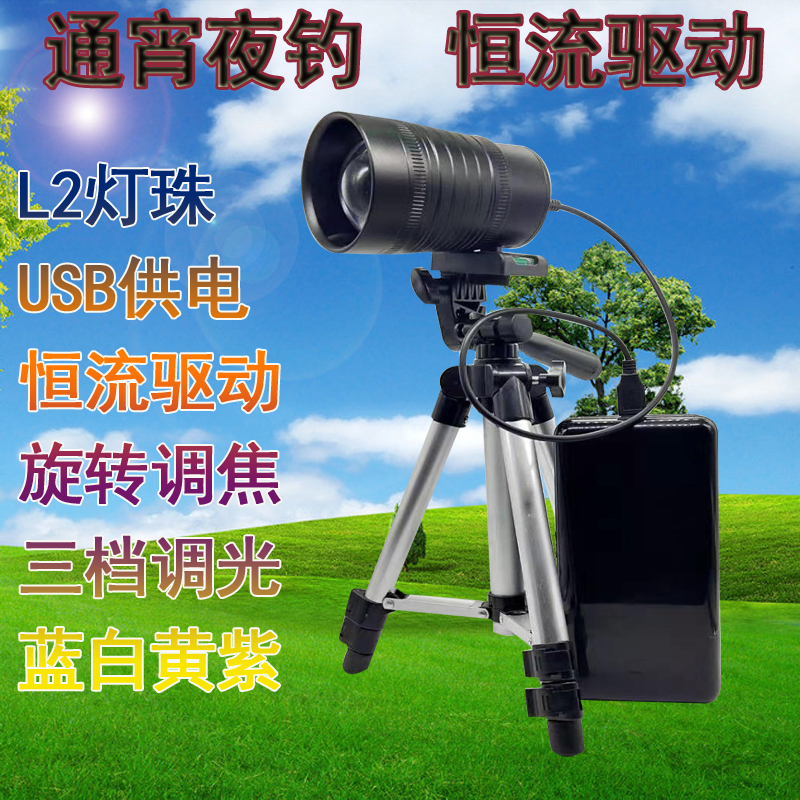 U130 Blue and white and yellow purple 30W single light source fishing lamp 60W dual light source nightfishing lamp USB split L2 lamp bead