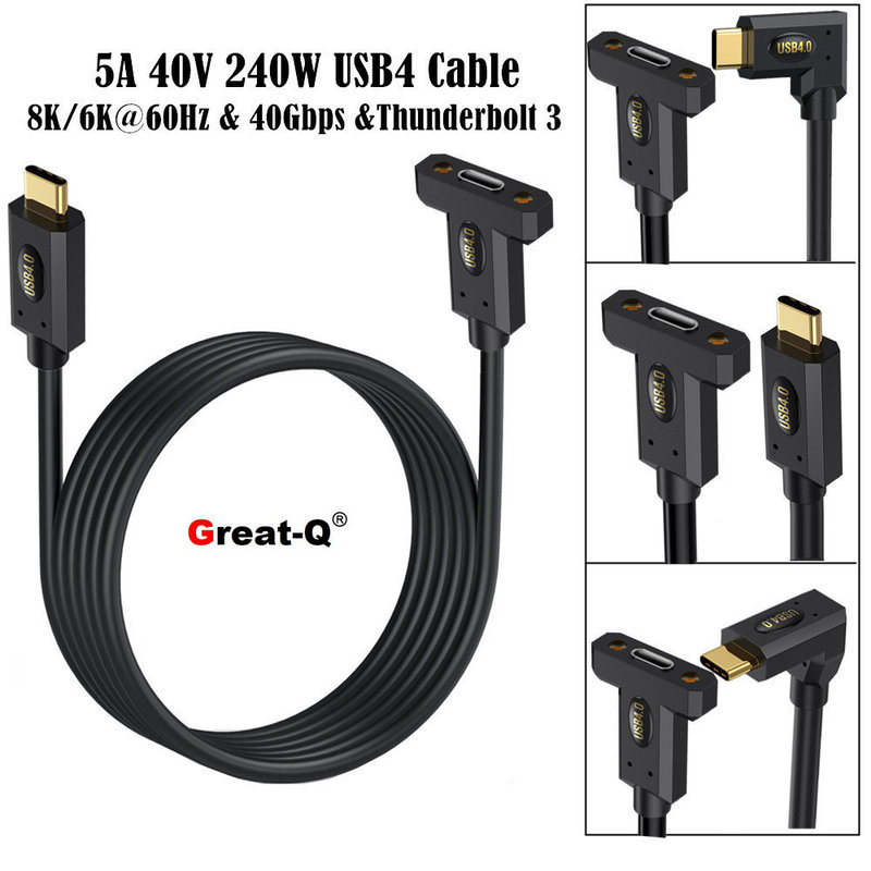 Usb4 Type-C Male and Female Extension Cable with Screw Hole Panel Installation Full-Featured Gen40Gb8K Thunderbolt 240Wpd