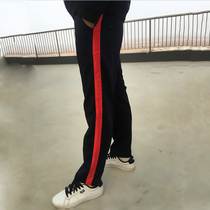 School clothing pants a bar red edge male and female primary school students junior high school students school pants a bar wide red bar Sports