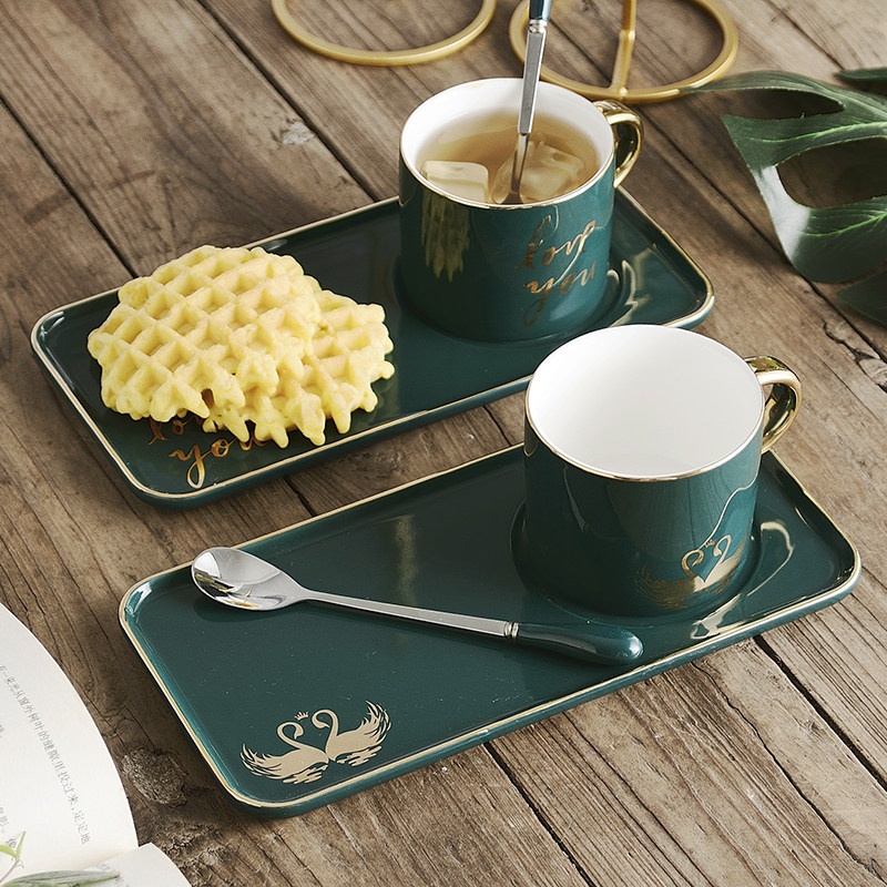 Nordic Ceramic Coffee Cup and Saucer Set with Spoon Snack Afternoon Tea Tableware Tray Creative European Small Luxury Cup