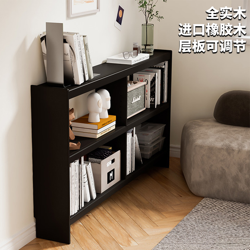 Solid Wood Bedside Bookshelf Storage Rack Narrow Bedroom Storage Bedside End-Of-Bed Wall-Mounted Storage Rack Long Cabinet Gap Bookshelf