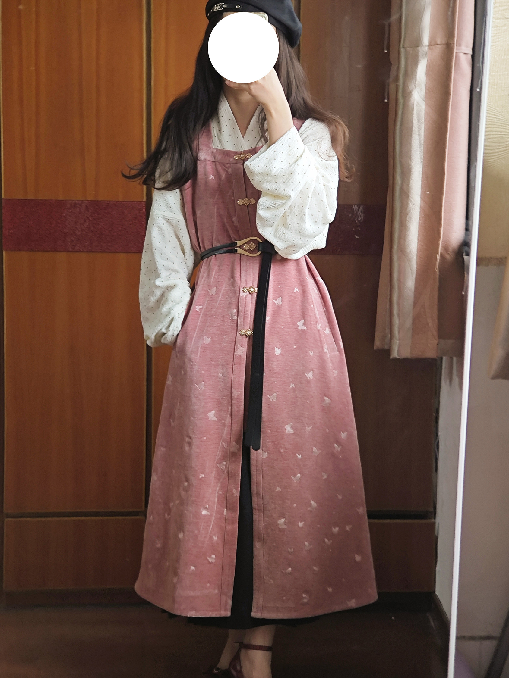 汉服上装 裳裳者华 粉黑 春夏提花明制交领长衫方领长比甲日常汉服连衣裙