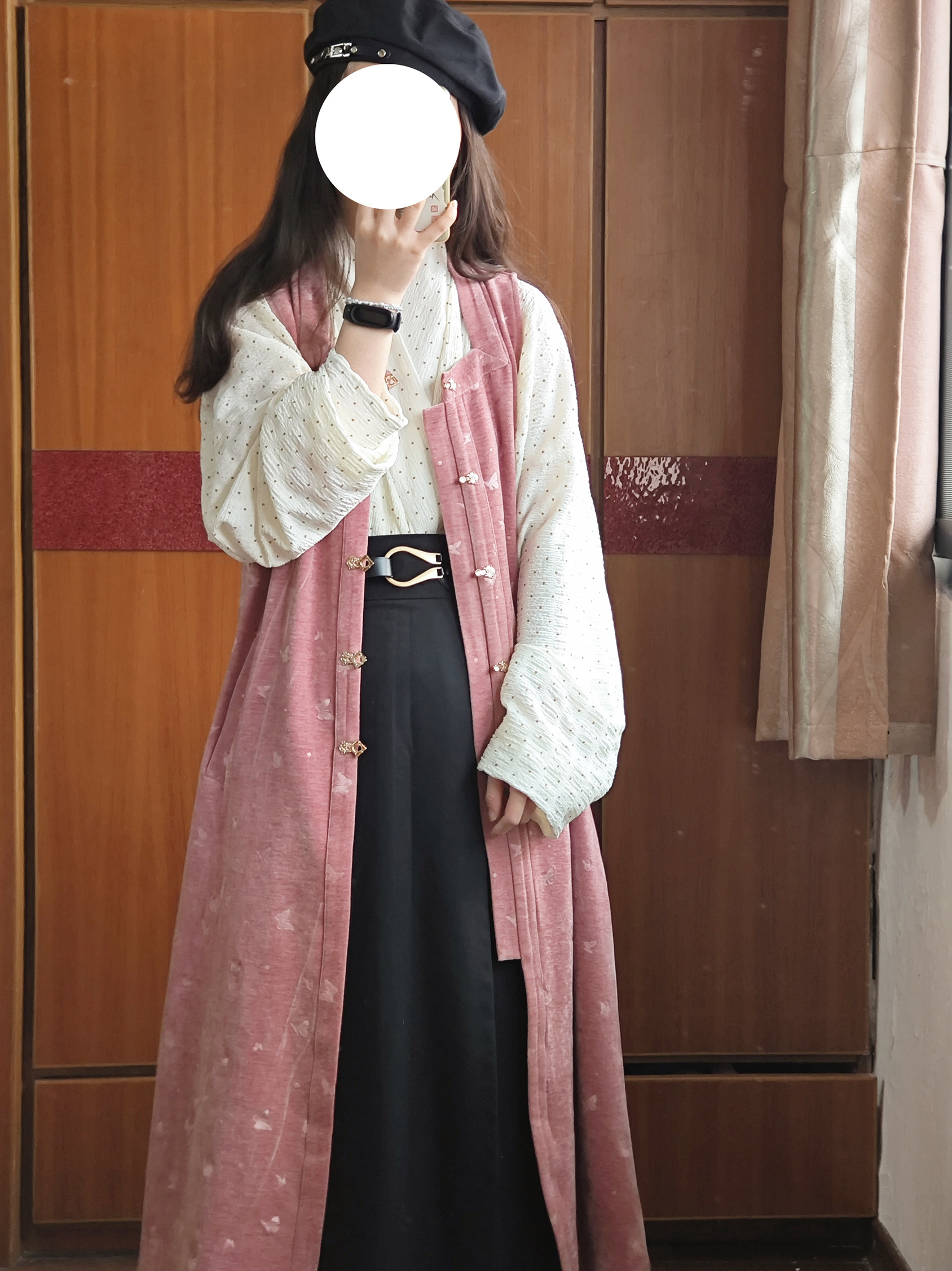 汉服上装 裳裳者华 粉黑 春夏提花明制交领长衫方领长比甲日常汉服连衣裙