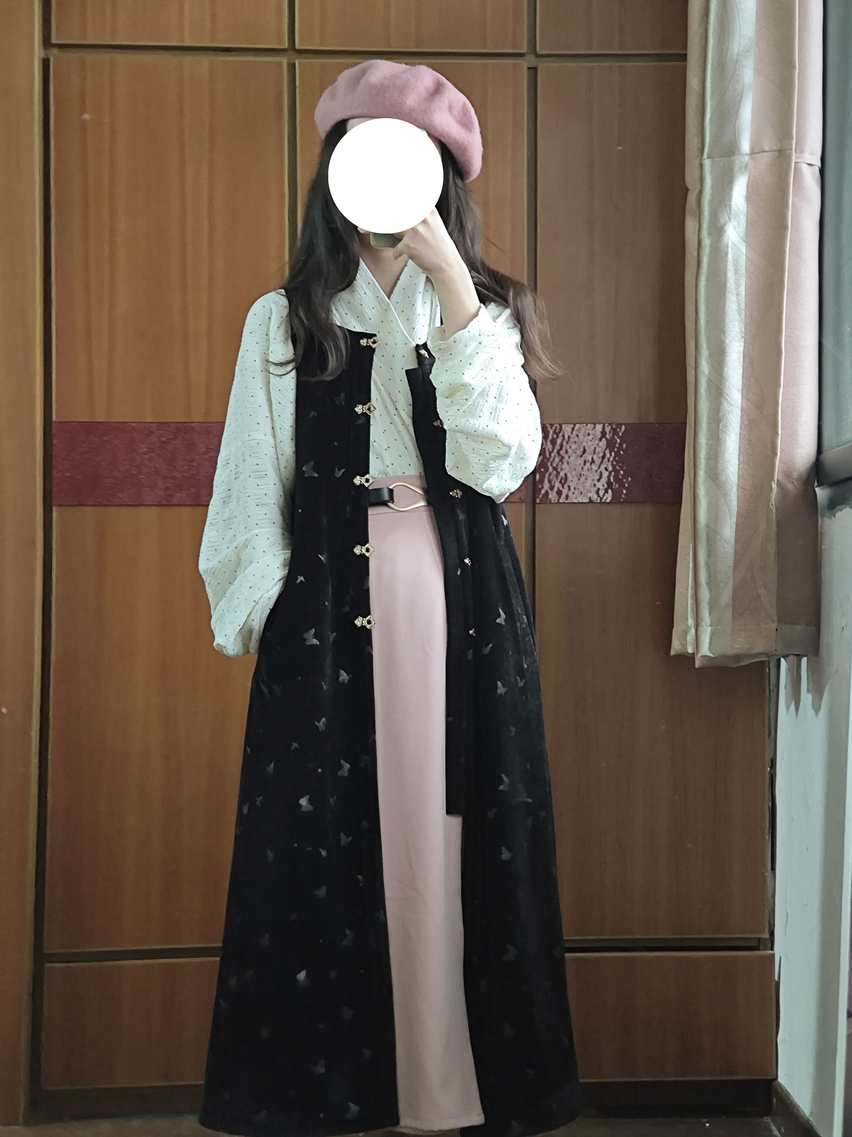 汉服上装 裳裳者华 粉黑 春夏提花明制交领长衫方领长比甲日常汉服连衣裙