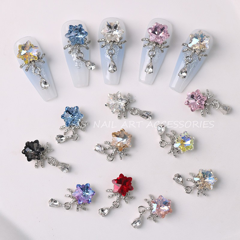 New Manicure Snowflake Starburst Pile Diamond Pendant Jewelry Popular Chain Tassel Super Flash K9 Nail Crystal Zircon