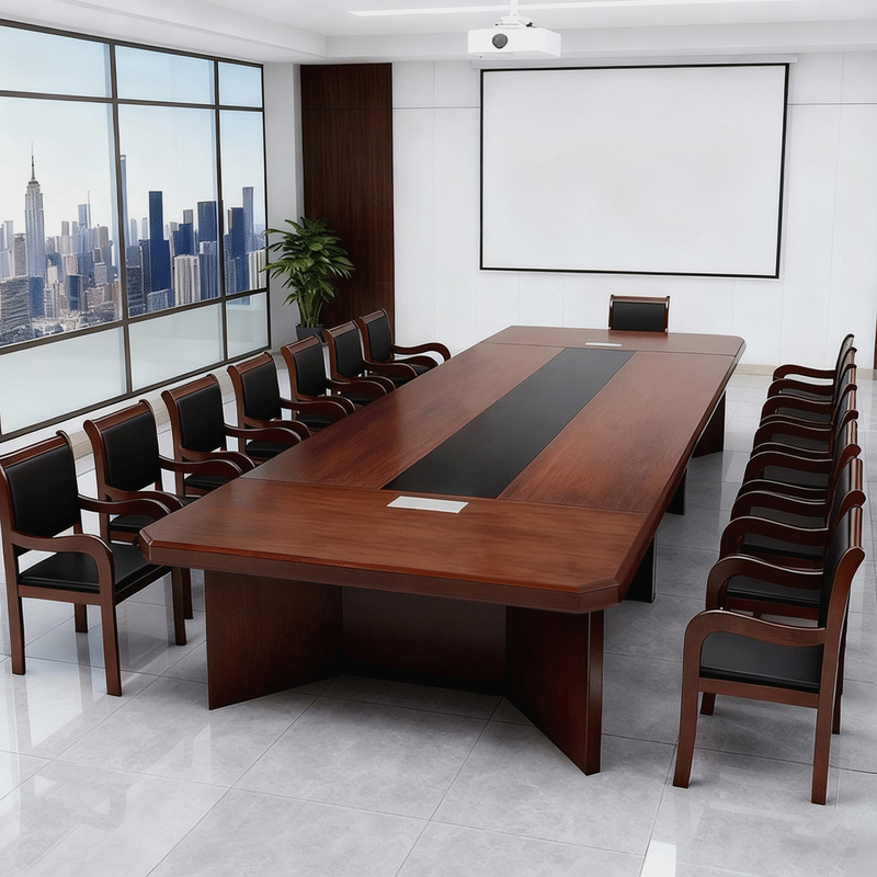 Large Conference Table, Long Table, Simple Modern Solid Wood Leather Spray-Painted Office Desk, Training Table and Chair Combination, Rectangular Table