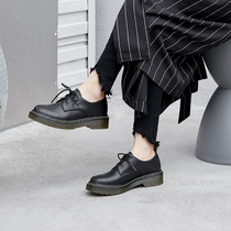  British small leather shoes womens black lace-up flat womens shoes 2020 new spring and autumn leather all-match round-headed flat heel shoes