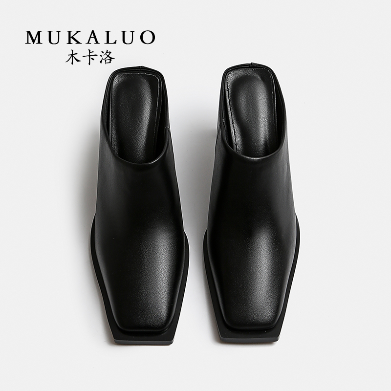 Mukalo Lazy Mule Shoes for Women, Genuine Leather, 2026 Summer New Style, Square Toe, Chunky Heel, High Heels, Closed-Toe Slip-On Shoes for Outdoor Wear Mukalo Lazy Mule Shoes for Women, Genuine Leather, 2026 Summer New Style, Square Toe, Chunky Heel, High Heels, Closed-Toe Slip-On Shoes for Outdoor Wear