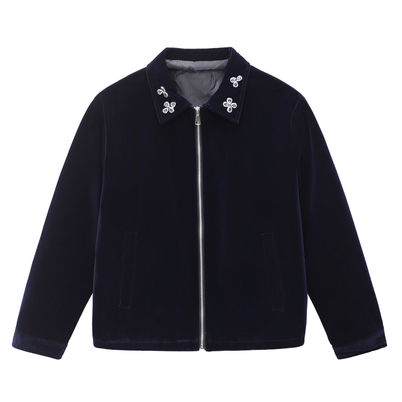 Minimal “Swan Lake Overture” Flocked Velvet Gem Velvet Simple High-End Jacket