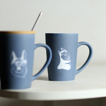 Carved mug with lid spoon ins coffee cup (Dog series)Creative ceramic water cup Customizable text