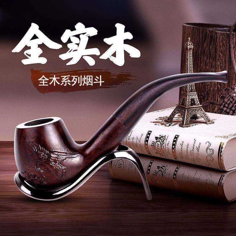 All solid wood handmade pipe ebony briar old-fashioned retro filter men's tobacco log unpainted dry pipe