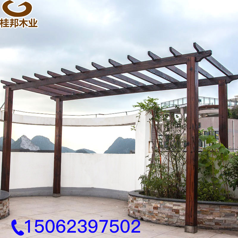 Carbonized anticorrosive wood grape frame custom simple vine climbing flower stand outdoor courtyard floor pavilion column