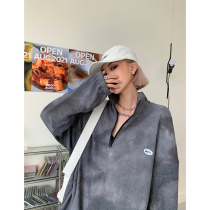 He Yimo 2021 new tie-dyed clothes female spring and autumn thin loose bf lazy wind high neck coat tide ins