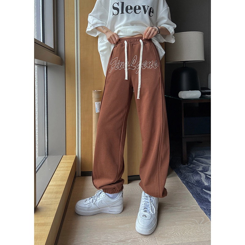 He Yimo American retro alphabet sports thick cotton pants women's 2022 spring loose casual pants loose trousers trend
