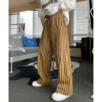 Why foam 2021 New striped casual pants womens autumn thin loose Joker straight pants trousers ins tide