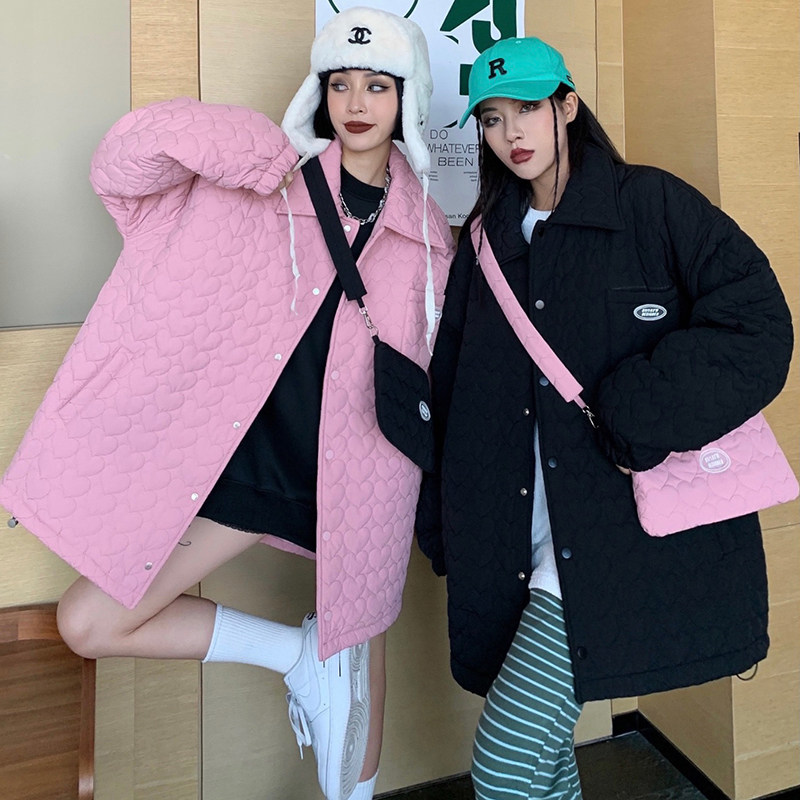 How to do foam sweets High Street cotton clothes Girl 2021 Winter new loose 100 Lap Cotton Clothing Thick Coat Delivery Bag