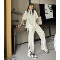 How to get foam High Street Lazy Wind Casual Suit Women Stack Wearing Short Sleeve Blouses Loose Casual Pants Two Sets of Ins