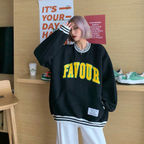 Why foam American retro 2021 New sweater female spring and autumn thin waffle lazy top tide ins
