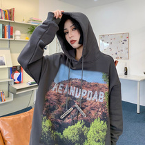 He Yimo American High Street 2021 New sweater female spring and autumn thin loose hooded design sense niche jacket