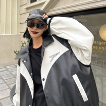 How to foam American Fried Street Letters Collared PU Leather Coats Women 2022 Spring New 100 Hitch Ride