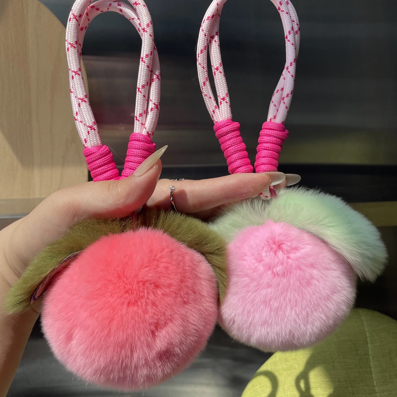 【Peach of the World】Cute Plush Peach Car Keychain Pendant Bag Charm Pink Peach