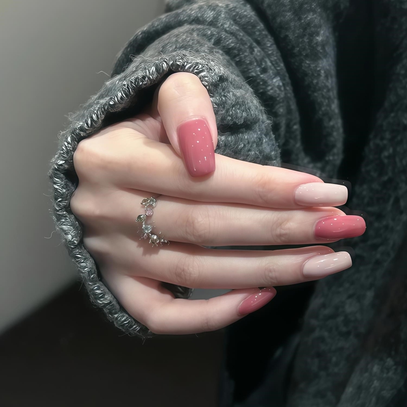 Rose Light Skin Tone Pink Wearable Nails 2026 New High-End Whitening Nail Patches Solid Color Gradient Fake Nail Patches