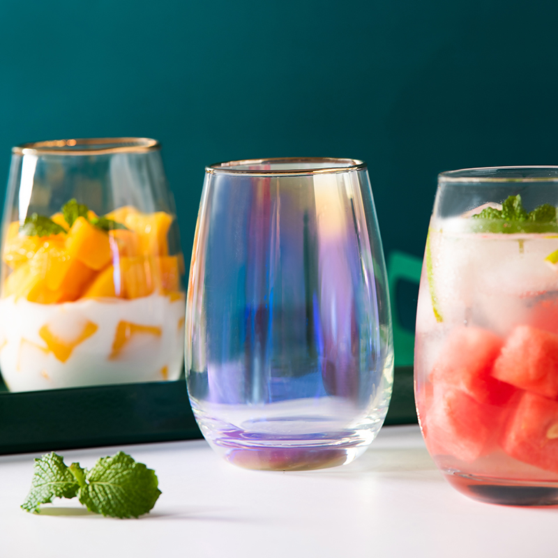 Creative colorful lead-free glass water cup Breakfast milk cup Juice cup Mousse snow egg cup Flower tea coffee cup