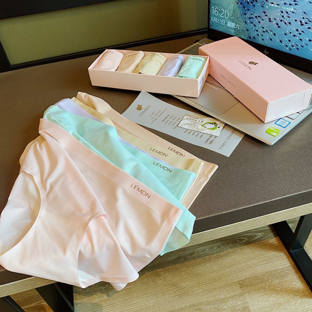 LEMON ice silk panties 5-pack seamless breathable mid-waist nude ice silk antibacterial cotton crotch ladies briefs