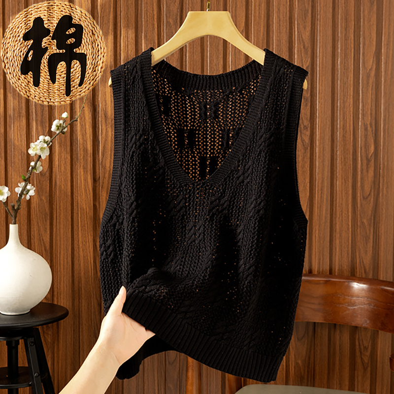 Loose V-Neck Knitted Vest for Women, Spring and Autumn, Plus Size, Pullover, Layered Vest, Black, Stylish and Fashionable Outerwear Loose V-Neck Knitted Vest for Women, Spring and Autumn, Plus Size, Pullover, Layered Vest, Black, Stylish and Fashionable Outerwear