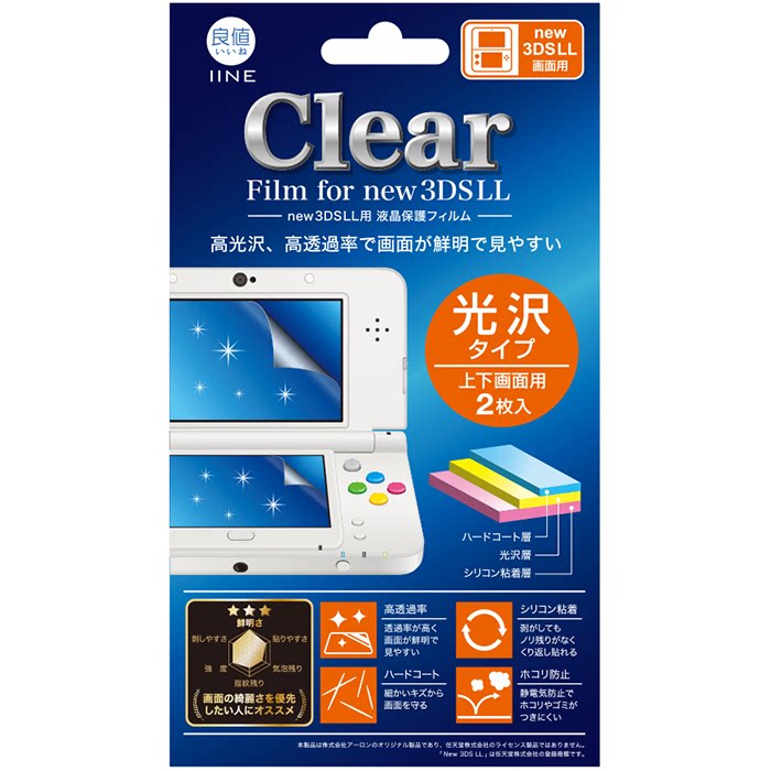 Japanese version of the good value IINE New3DSLL screen anti-collision strip film high transparency without bubbles fingerprint lightening 2 pieces