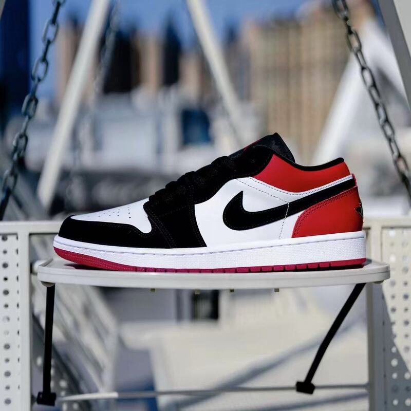 Nike Men's Shoes Jordan 1 Aj1 Black and White Red Toe Low-Top Retro Basketball Shoes Ib8971-106