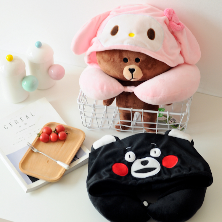 Cute Cartoon Black Kumamoto My Melody Hooded U-Shaped Pillow Lunch Break Pillow