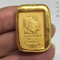 Antique Republic of China foreign gold ingot Hong Kong one or two gold bars Lion head gold cake English word Gold ingot ingot ingot Small yellow fish
