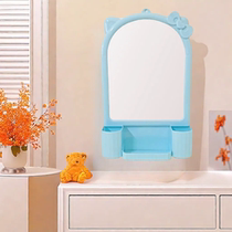 Fashionable love mirror home bathroom mirror wall-mounted mirror plastic mirror dormitory room with storage rack bathroom mirror makeup mirror