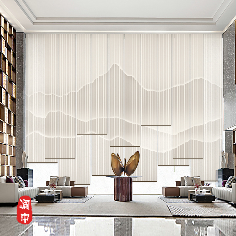 New Chinese-Style Roller Blinds, Hand-Pulled Screen Curtains, Soft Partitions, Landscape Painting Decorative Hanging Screens for Office and Living Room