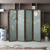New Chinese screen folding mobile partition Living room Office reception room entrance door shielded solid wood custom light transmission